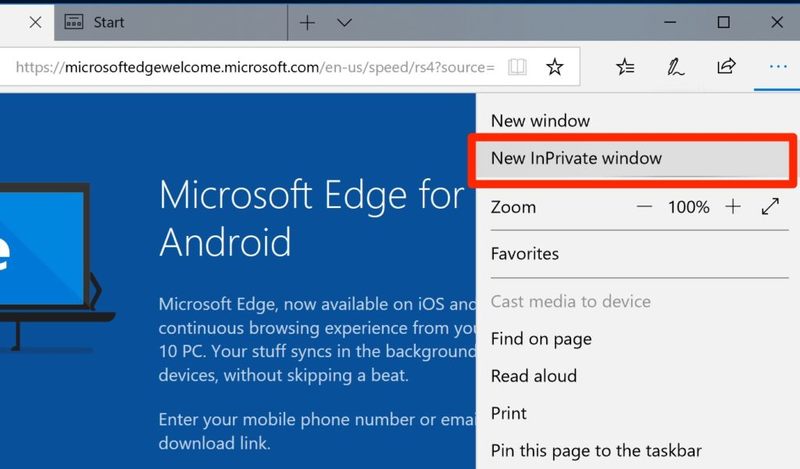 Edge InPrivate Mode