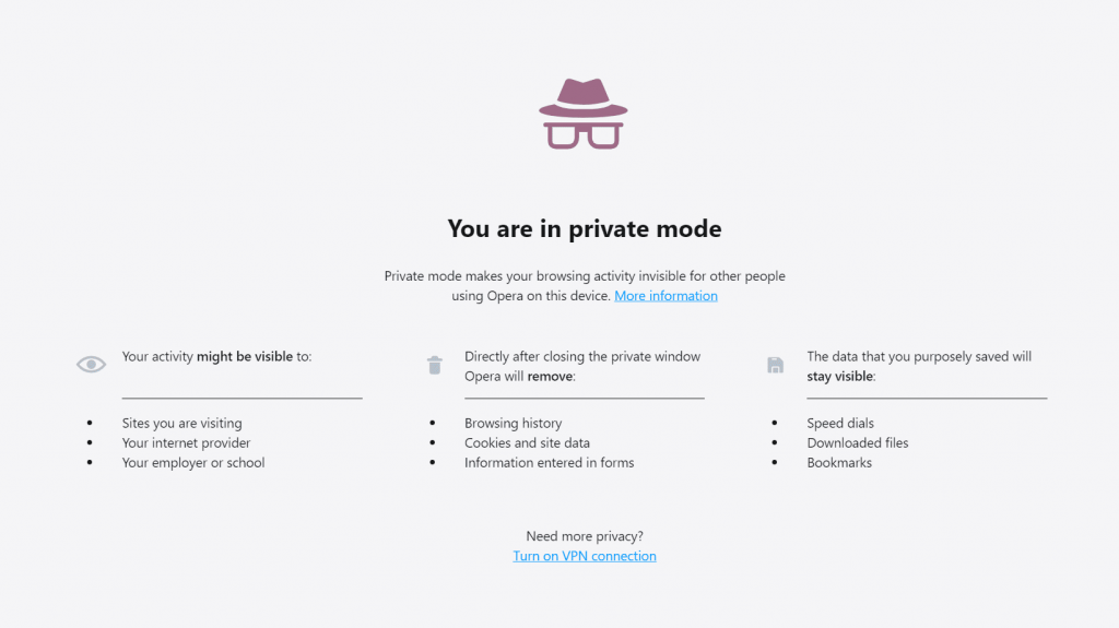 Opera Privacy Mode
