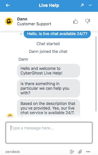 CyberGhost Live Chat Feature