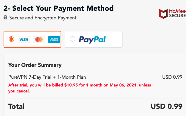 PureVPN Payment