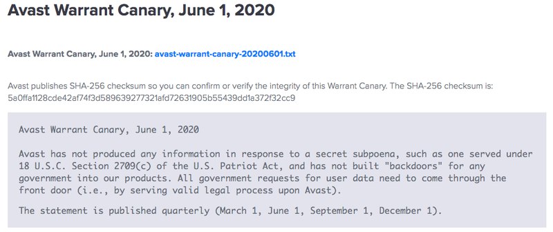 Avast Warrant Canary