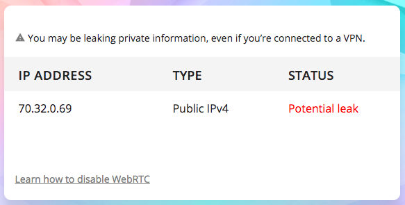 PIA WebRTC Leak Test