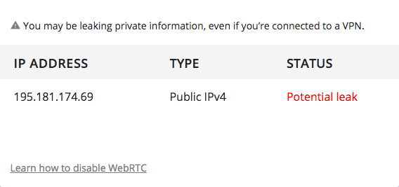 SurfEasy WebRTC Leak Test