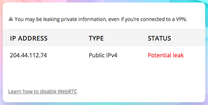 UltraVPN WebRTC Leak Test