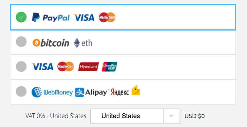 VPNArea Payment Method