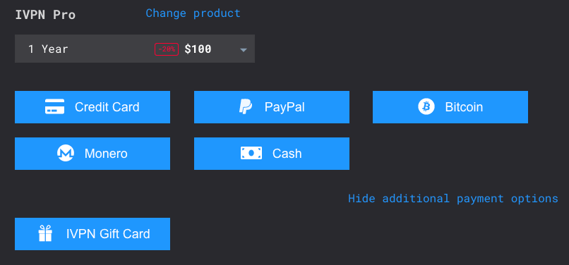 IVPN Payment Methods