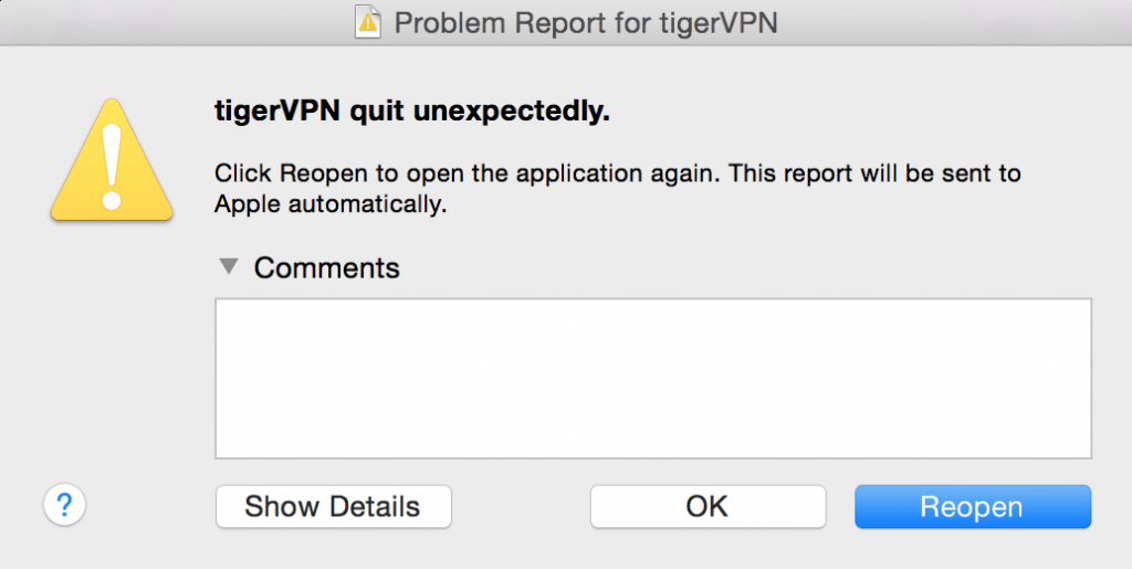 TigerVPN Crash