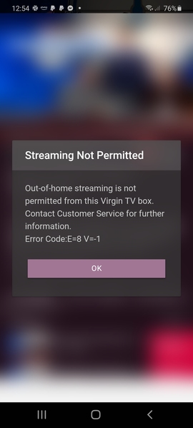 Virgin TV Go Error