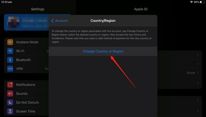 Select Change Country or Region