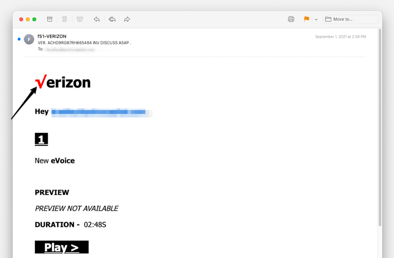 Verizon Scam Email